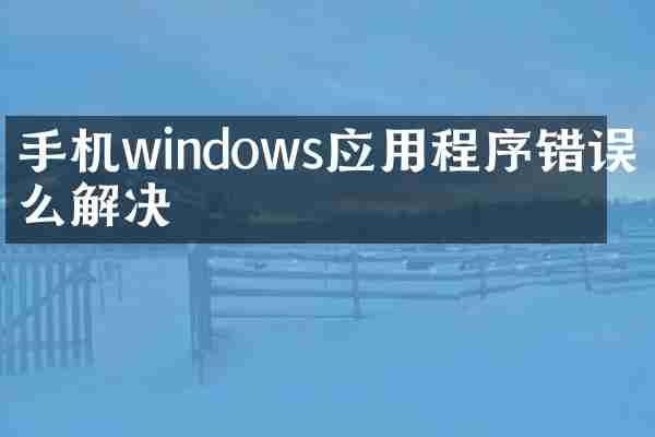 手机windows应用程序错误怎么解决