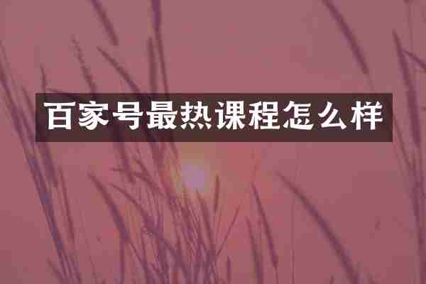 百家号最热课程怎么样