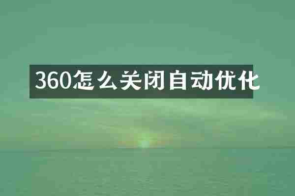 360怎么关闭自动优化