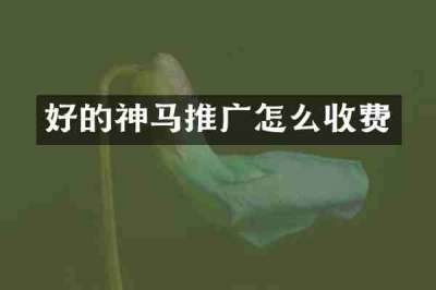 好的神马推广怎么收费