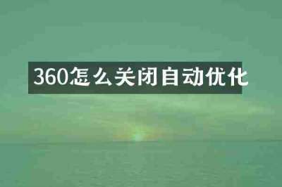 360怎么关闭自动优化