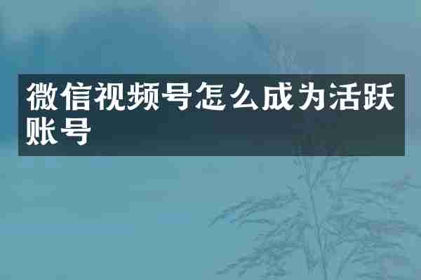 微信视频号怎么成为活跃账号