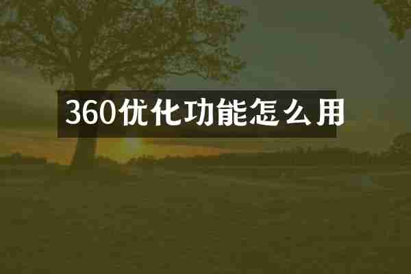 360优化功能怎么用