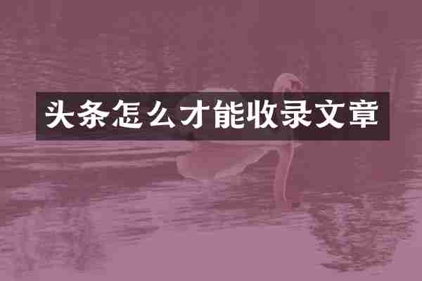 头条怎么才能收录文章