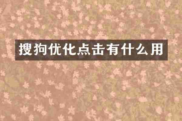 搜狗优化点击有什么用