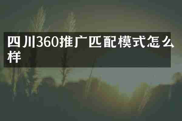 四川360推广匹配模式怎么样