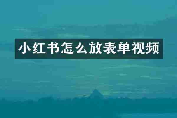 小红书怎么放表单视频