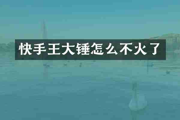 快手王大锤怎么不火了