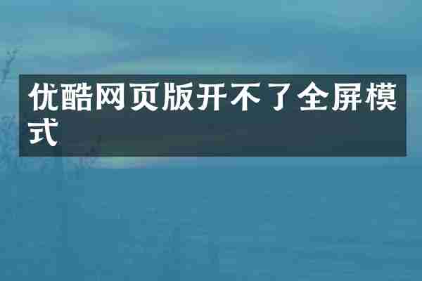 优酷网页版开不了全屏模式