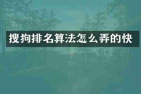 搜狗排名算法怎么弄的快