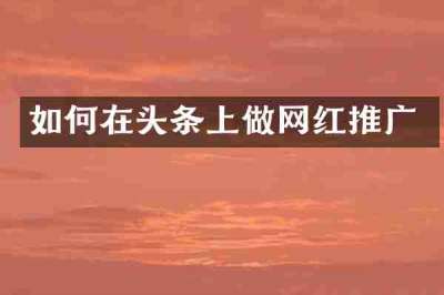 如何在头条上做网红推广