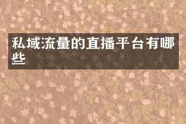 私域流量的直播平台有哪些