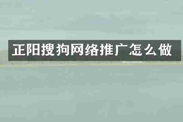 正阳搜狗网络推广怎么做