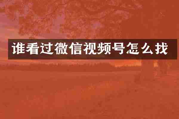 谁看过微信视频号怎么找