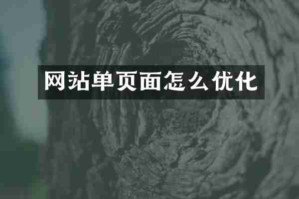 网站单页面怎么优化