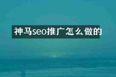 神马seo推广怎么做的