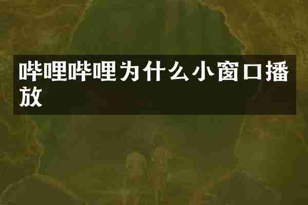 哔哩哔哩为什么小窗口播放