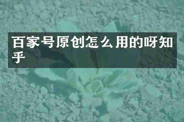 百家号原创怎么用的呀知乎