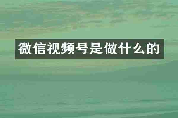 微信视频号是做什么的