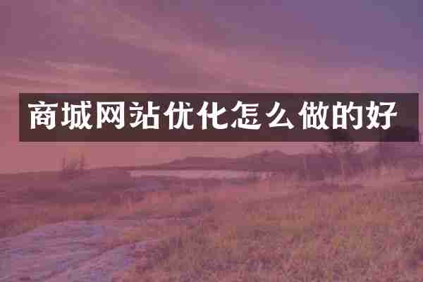 商城网站优化怎么做的好