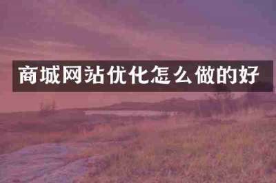 商城网站优化怎么做的好