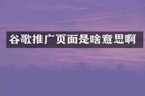 谷歌推广页面是啥意思啊