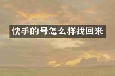 快手的号怎么样找回来