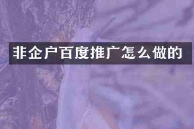 非企户百度推广怎么做的