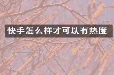 快手怎么样才可以有热度