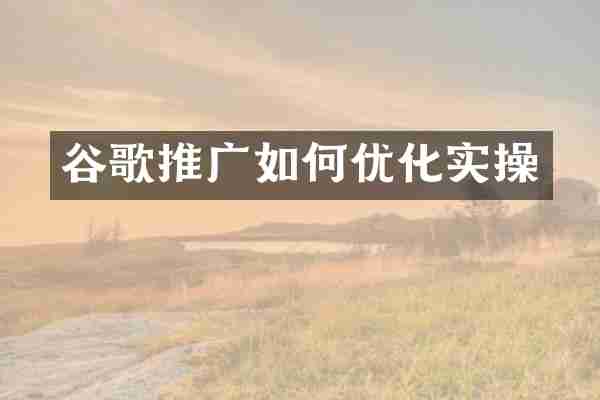 谷歌推广如何优化实操