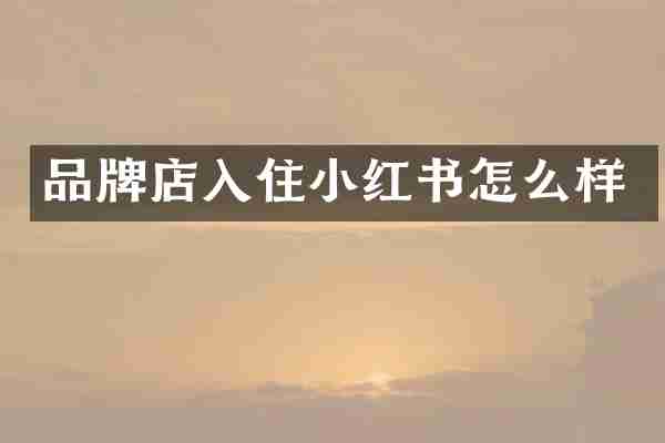 品牌店入住小红书怎么样