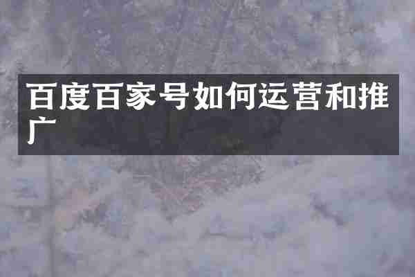百度百家号如何运营和推广
