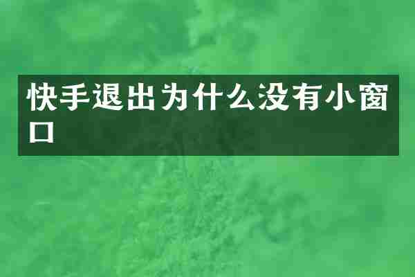 快手退出为什么没有小窗口