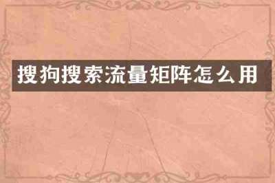 搜狗搜索流量矩阵怎么用