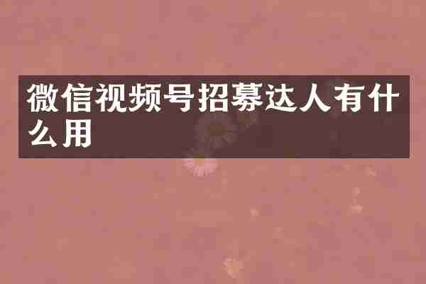 微信视频号招募达人有什么用