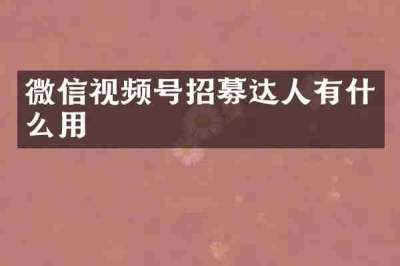微信视频号招募达人有什么用