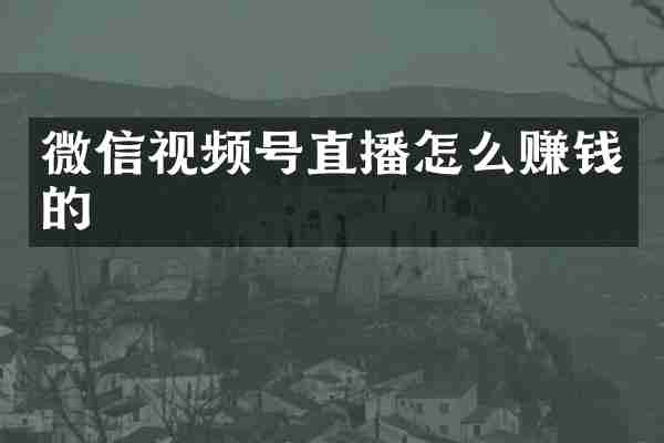 微信视频号直播怎么赚钱的