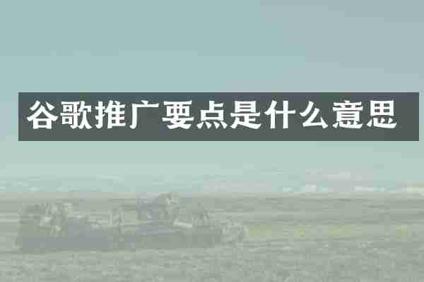 谷歌推广要点是什么意思
