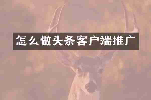 怎么做头条客户端推广