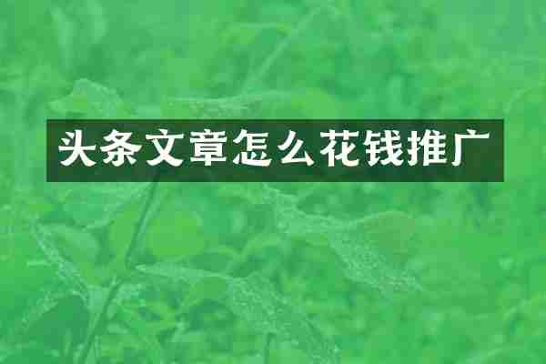 头条文章怎么花钱推广