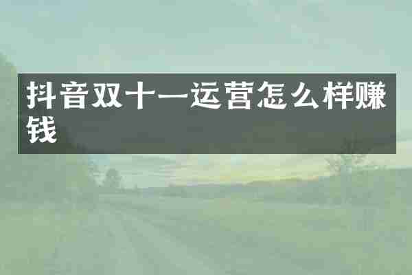 抖音双十一运营怎么样赚钱