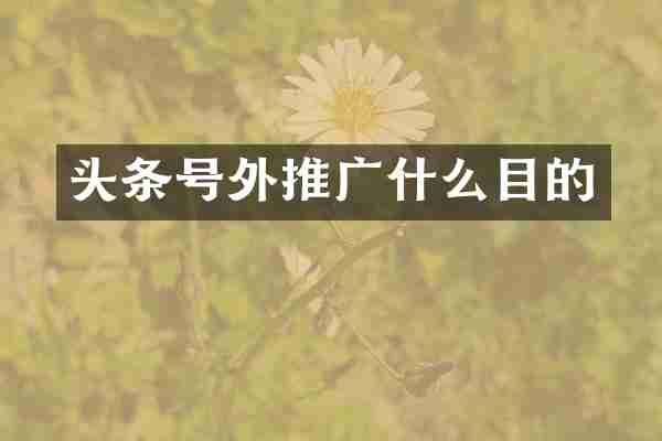 头条号外推广什么目的