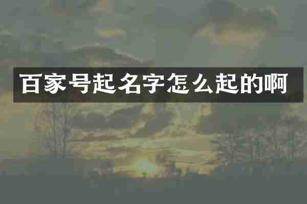 百家号起名字怎么起的啊