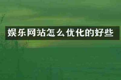 娱乐网站怎么优化的好些