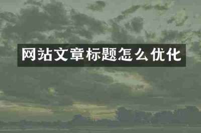 网站文章标题怎么优化