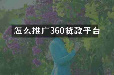 怎么推广360贷款平台
