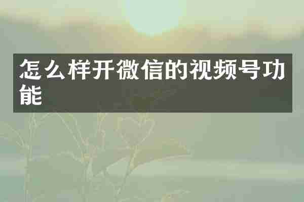 怎么样开微信的视频号功能