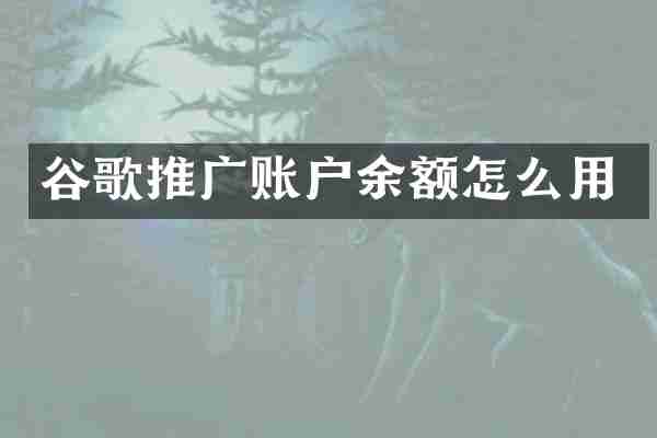 谷歌推广账户余额怎么用