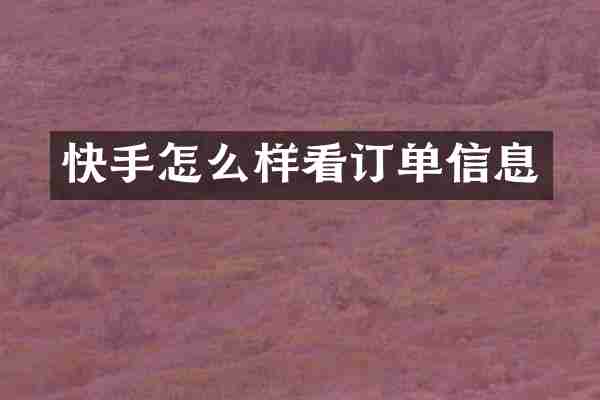 快手怎么样看订单信息