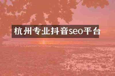 杭州专业抖音seo平台